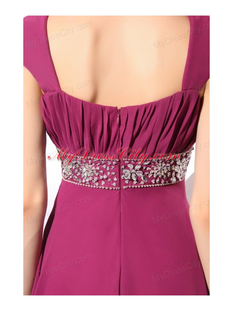 Empire Purple Straps Beading Chiffon Floor-length Prom Dress