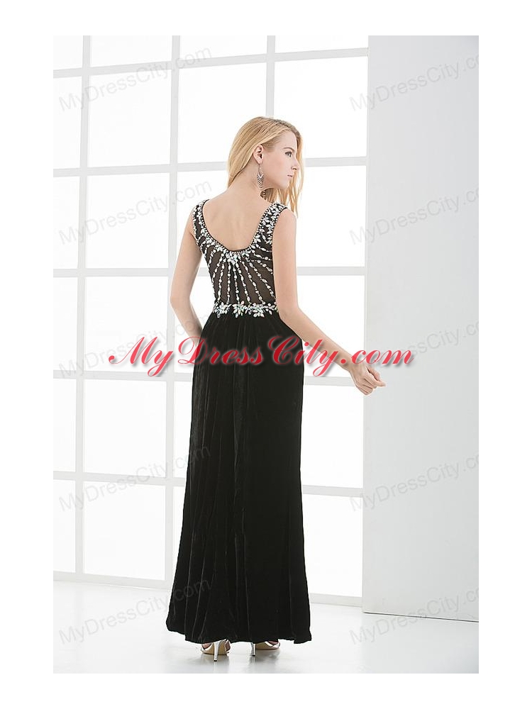 Empire Scoop Beading and Appilque chiffon Black Prom Dress