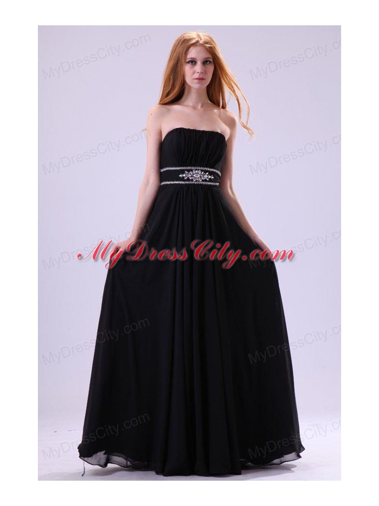 Empire Strapless Black Beading Floor-length Chiffon 2014 Prom Dress