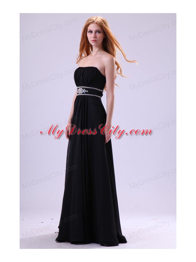 Empire Strapless Black Beading Floor-length Chiffon 2014 Prom Dress