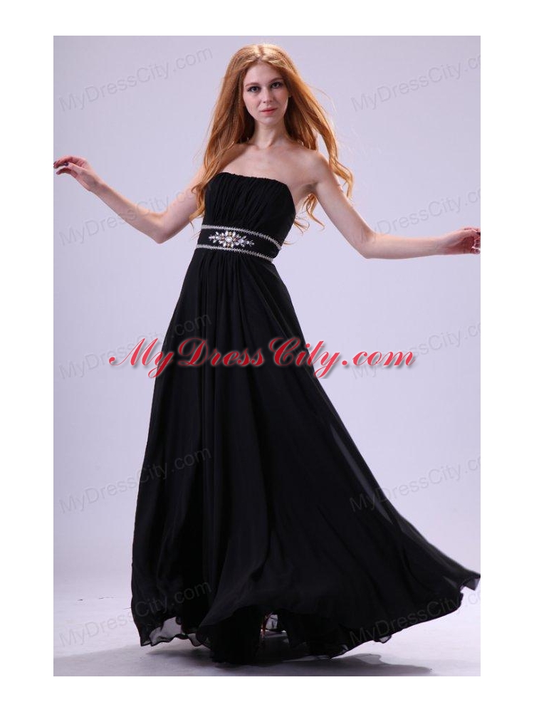 Empire Strapless Black Beading Floor-length Chiffon 2014 Prom Dress