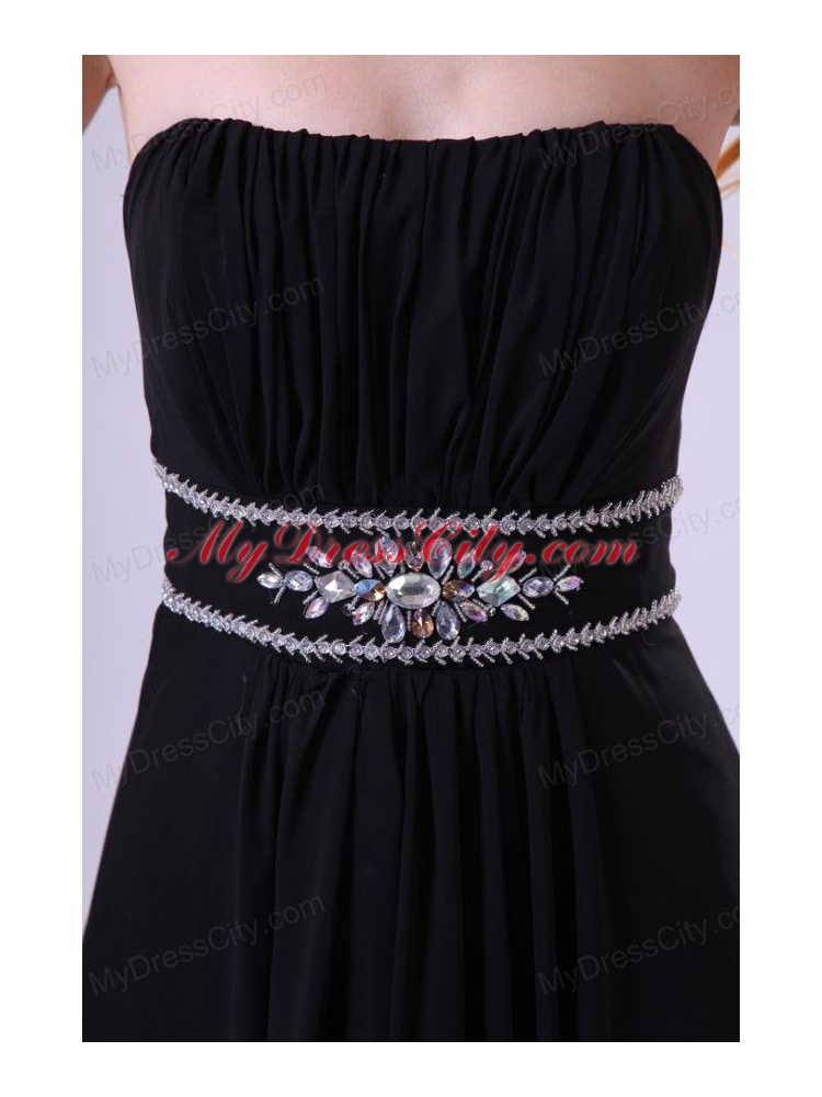 Empire Strapless Black Beading Floor-length Chiffon 2014 Prom Dress