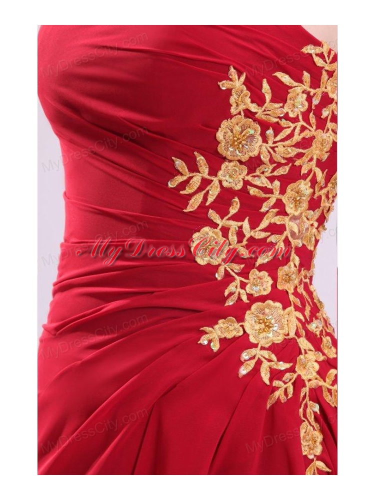 Empire V-neck Floor-length Chiffon Beading Short Sleeves Red Prom Dress