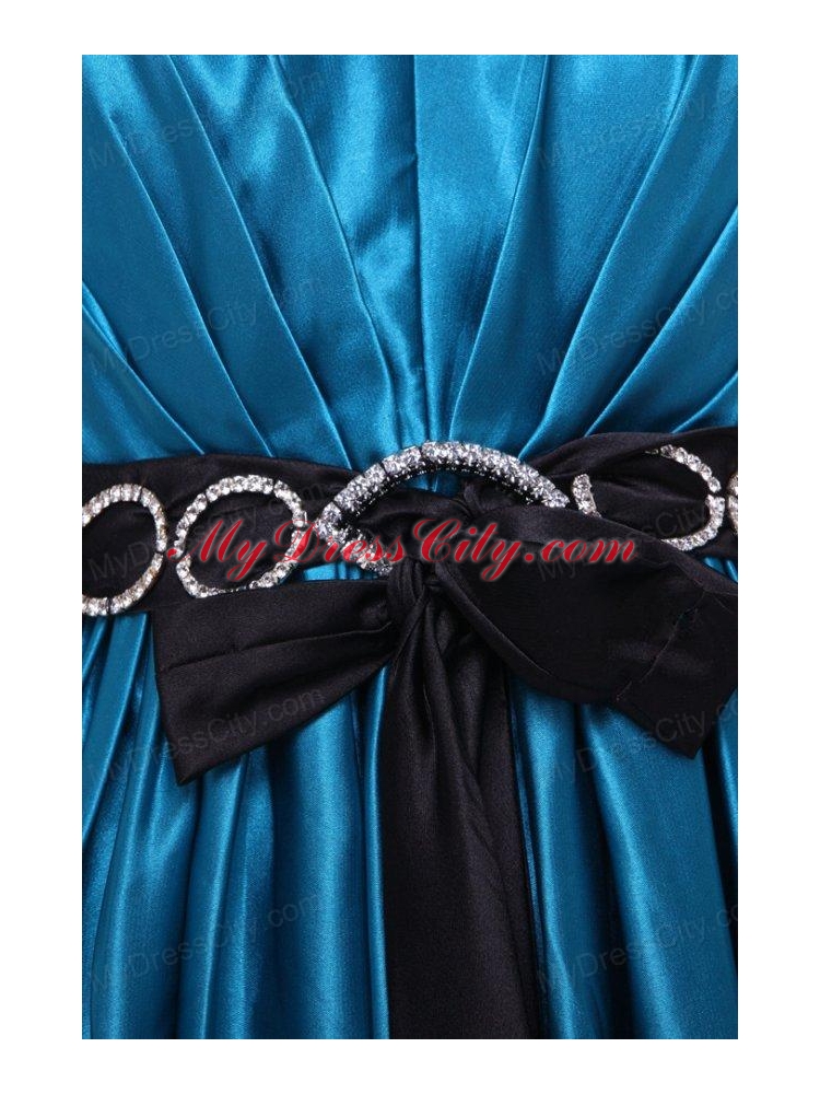 Informal Empire Straps Floor-length Elastic Woven Satin Teal Prom Dress with Beading