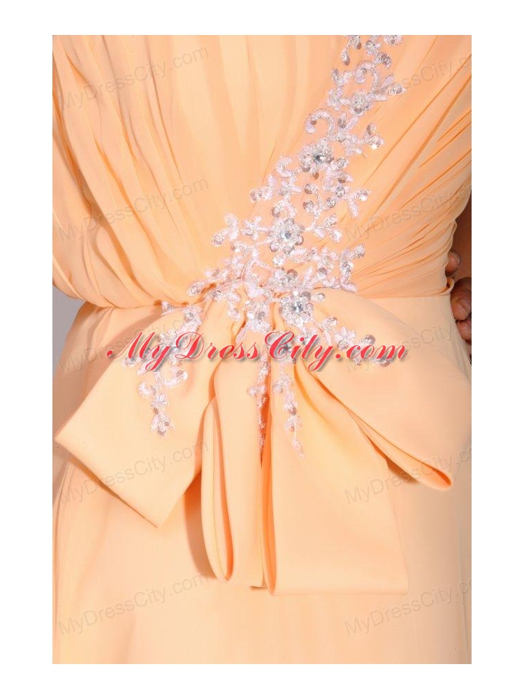 Light Yellow One Shoulder Appliques Chiffon Prom Dress