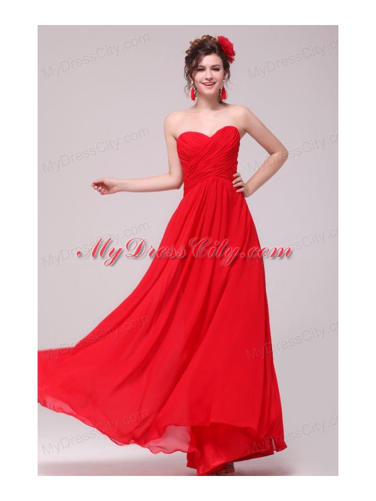 Low Price Red Sweetheart Prom Dress with Chiffon Ruches