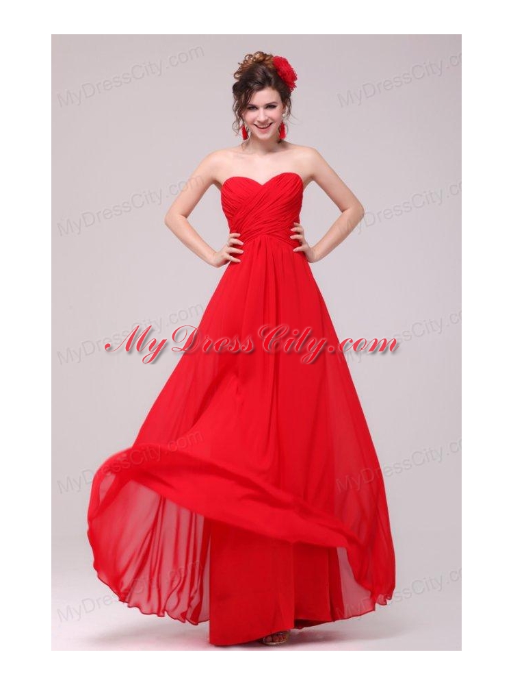 Low Price Red Sweetheart Prom Dress with Chiffon Ruches