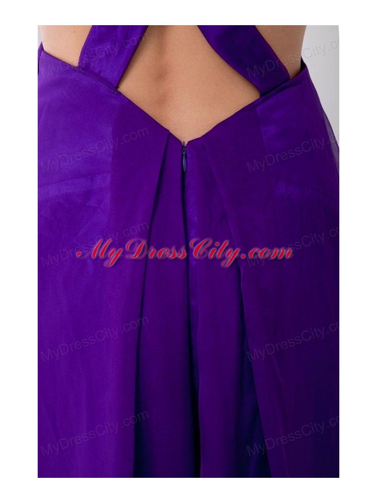 Purple Empire Straps Ruching Ankle-length Prom Dress with Criss Cross