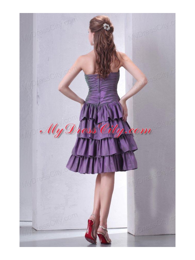 Purple Sweetheart Knee-length Prom Dress with Beading and Layers