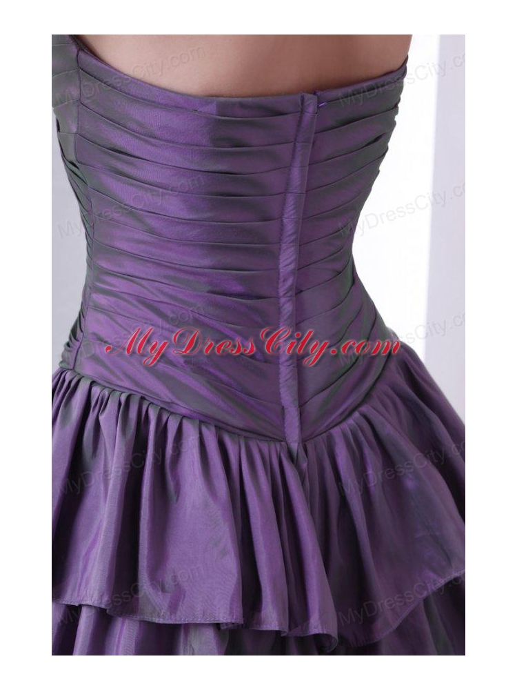 Purple Sweetheart Knee-length Prom Dress with Beading and Layers