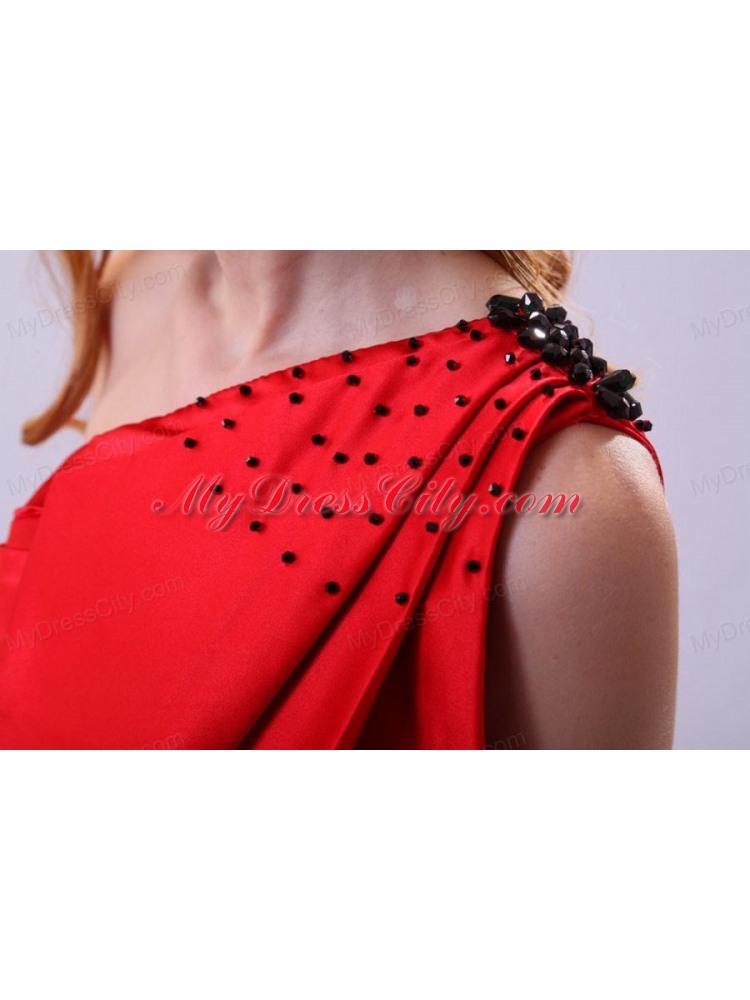 Red Column One Shoulder Prom Dress with Ruching