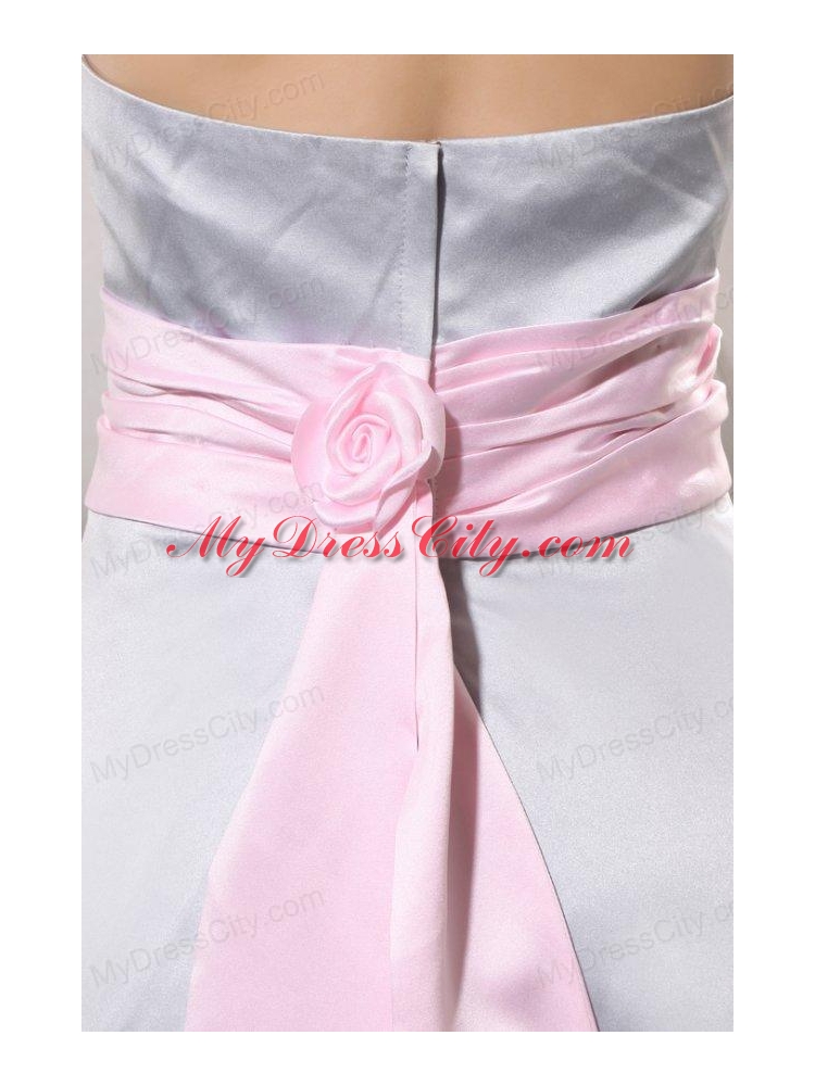 Silver Empire Halter Top Prom Dress with Baby Pink Belt