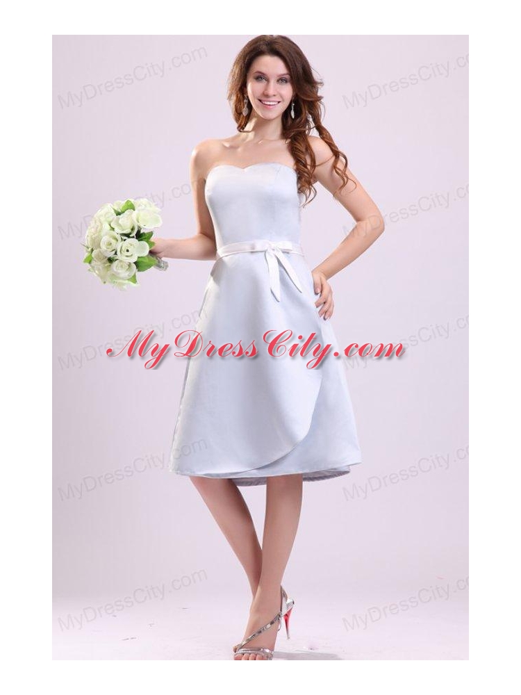 Silver Sweetheart A-line Knee-length Bridesmaid Dress with Sash