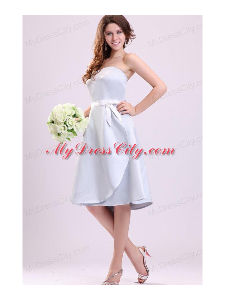 Silver Sweetheart A-line Knee-length Bridesmaid Dress with Sash