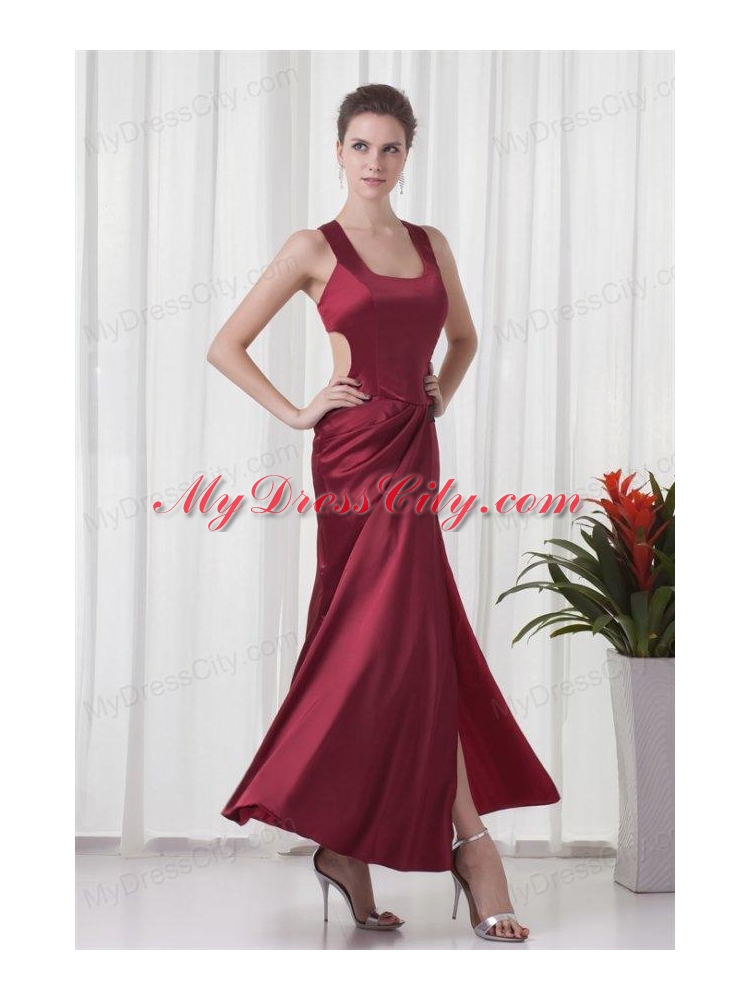 Simple Square Column Red Criss Cross Prom Dress with Ruching