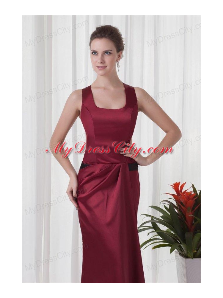 Simple Square Column Red Criss Cross Prom Dress with Ruching