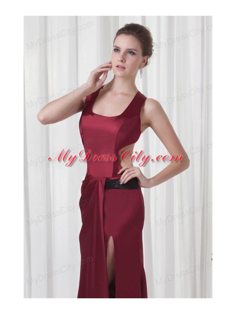 Simple Square Column Red Criss Cross Prom Dress with Ruching