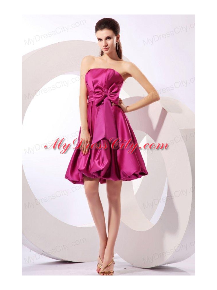 Strapless Fuchsia Prom Dress with Bow Knot A-line Knee-length