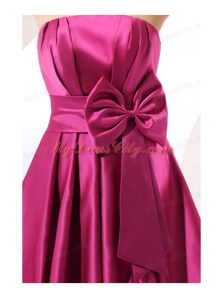 Strapless Fuchsia Prom Dress with Bow Knot A-line Knee-length