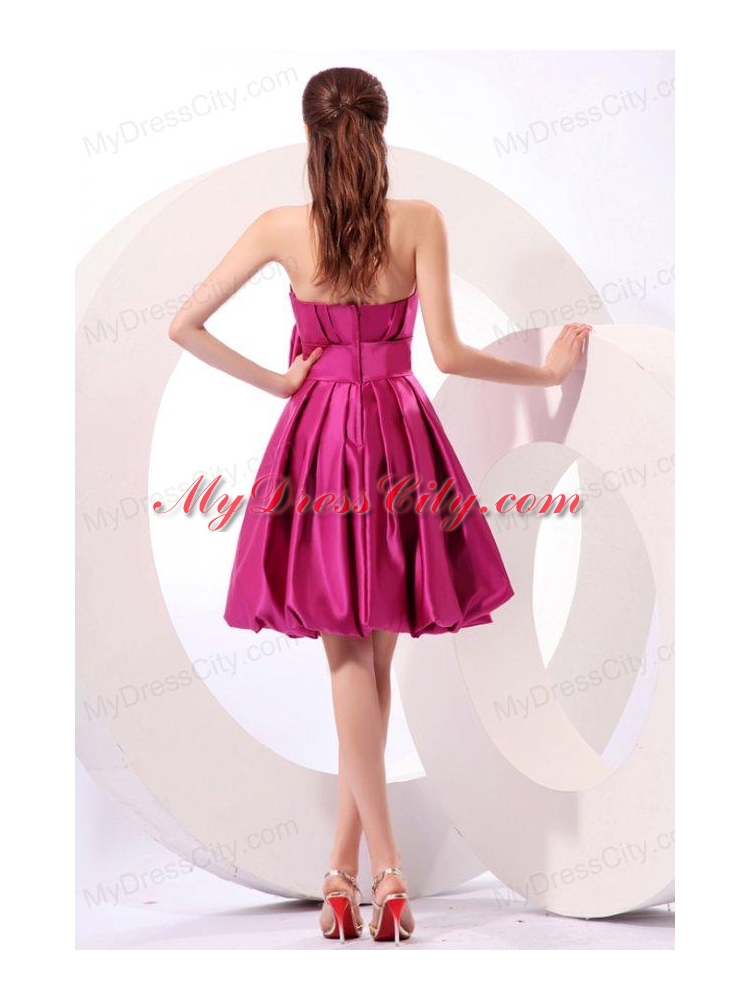 Strapless Fuchsia Prom Dress with Bow Knot A-line Knee-length