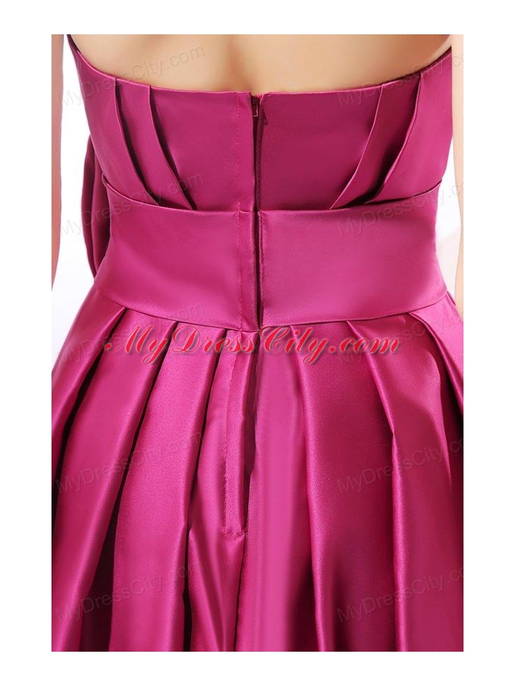 Strapless Fuchsia Prom Dress with Bow Knot A-line Knee-length