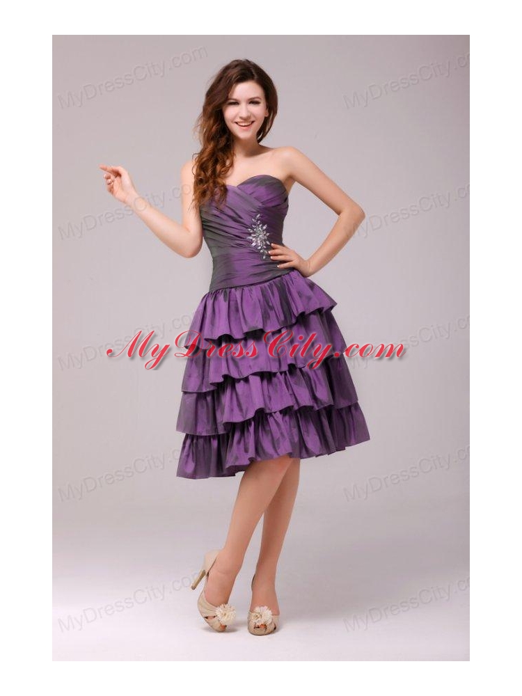 Sweetheart Beaded Prom Dress with Ruffled Layers Knee-length