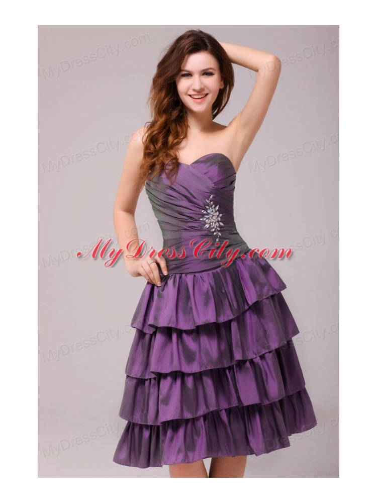 Sweetheart Beaded Prom Dress with Ruffled Layers Knee-length