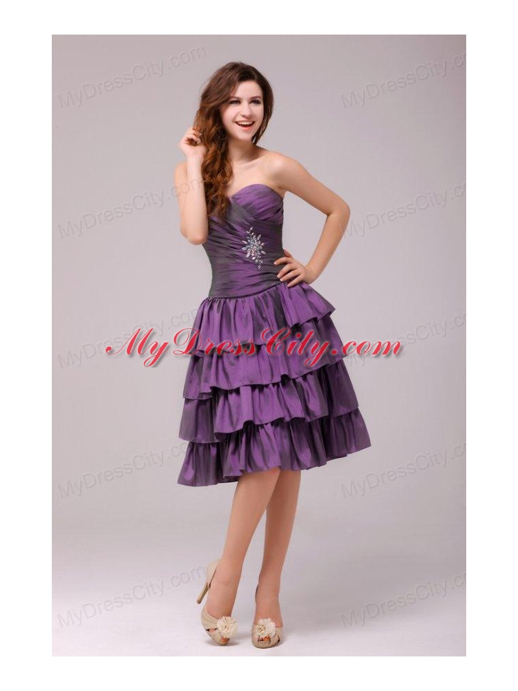 Sweetheart Beaded Prom Dress with Ruffled Layers Knee-length