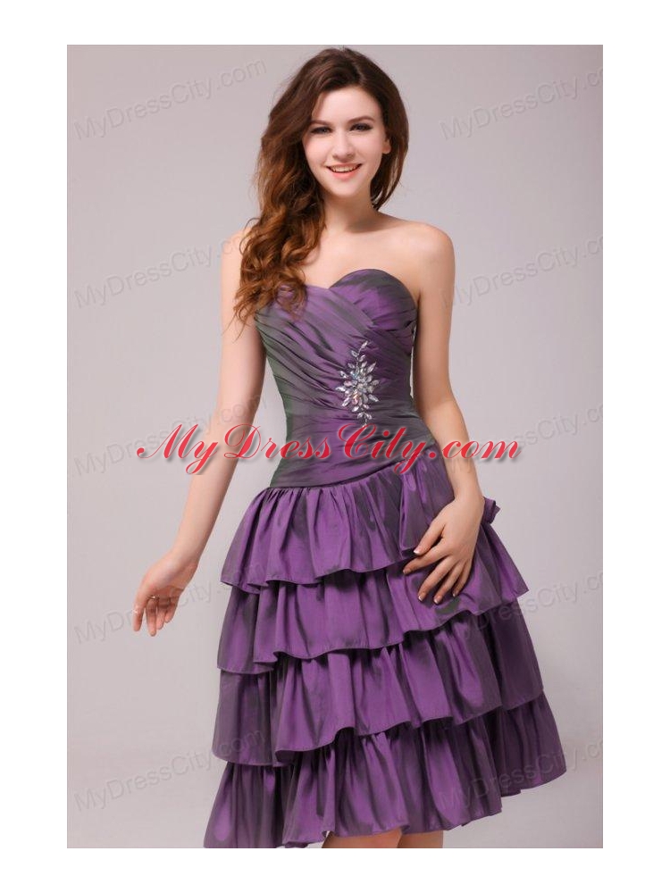 Sweetheart Beaded Prom Dress with Ruffled Layers Knee-length