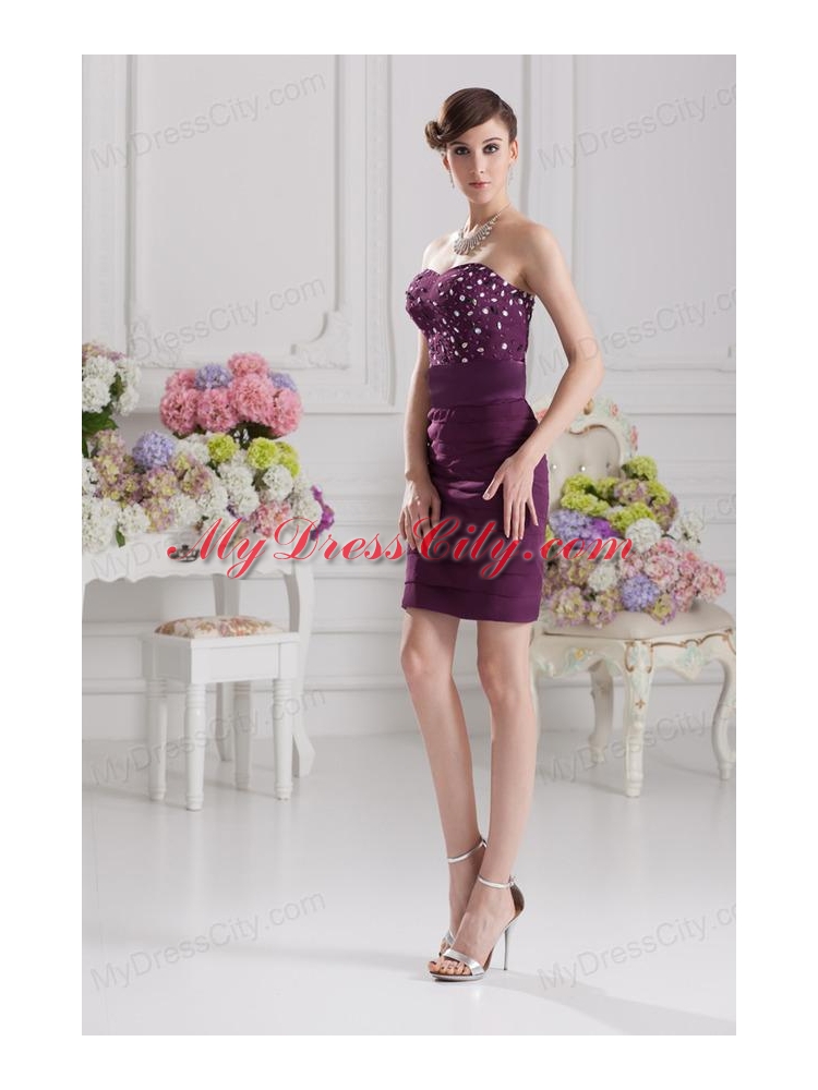 Sweetheart Column Beading and Ruffed Layers Prom Dress in Dark Purple