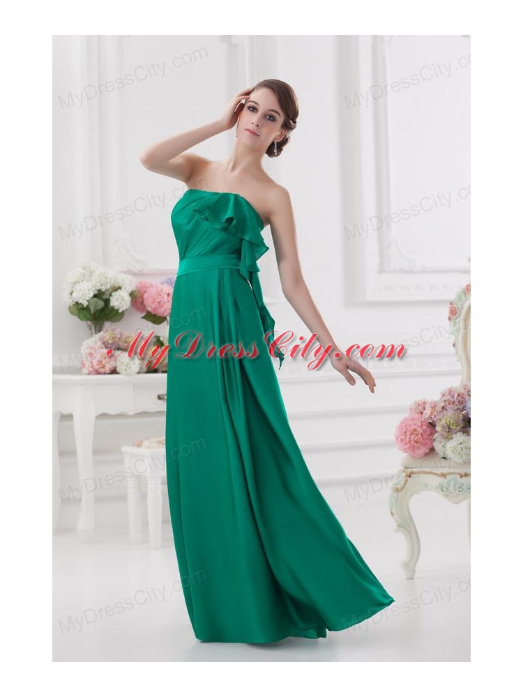 2014 Strapless Ruching Sea Green Floor-length Taffeta Prom Dress