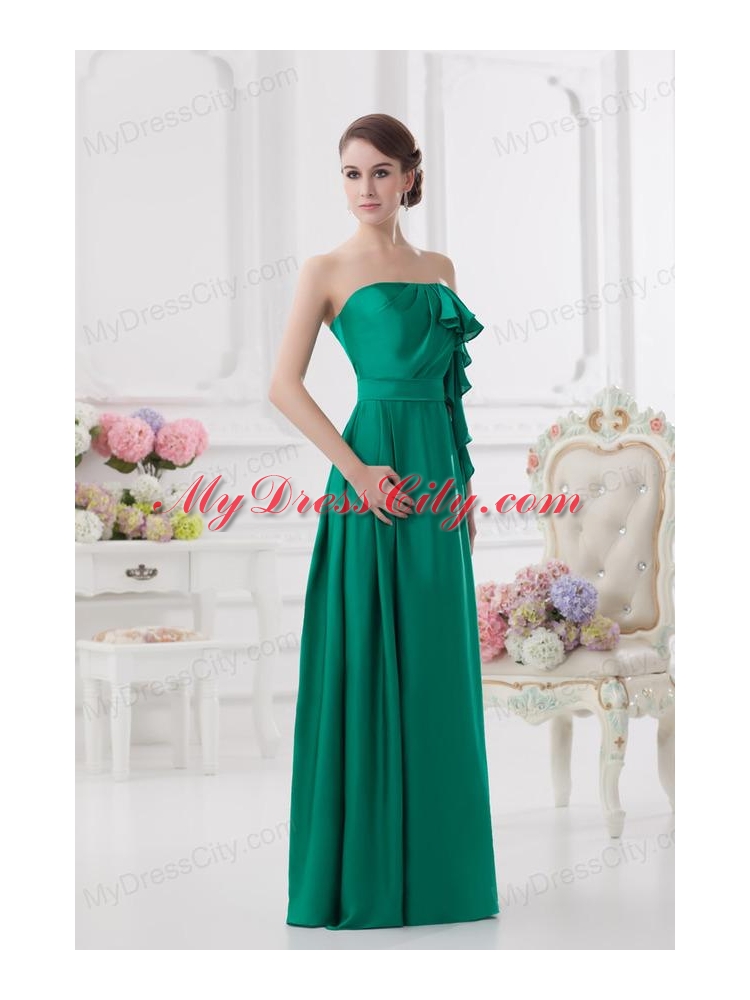 2014 Strapless Ruching Sea Green Floor-length Taffeta Prom Dress