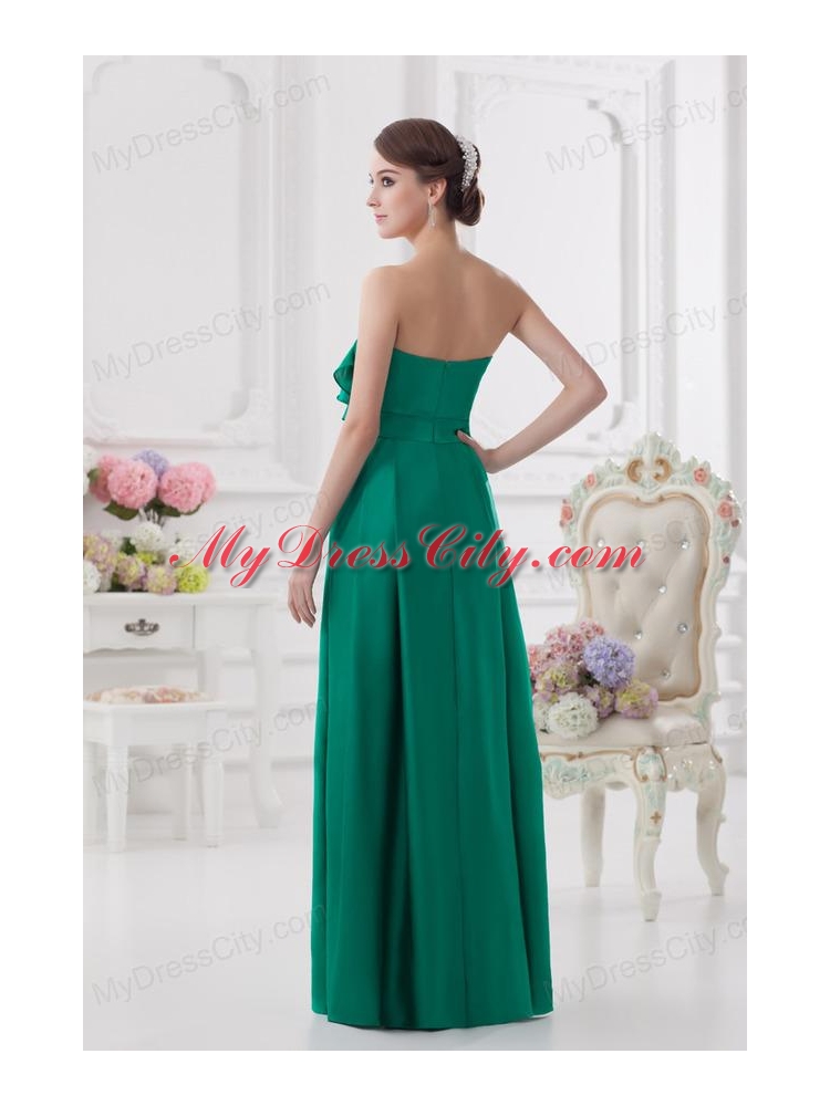 2014 Strapless Ruching Sea Green Floor-length Taffeta Prom Dress