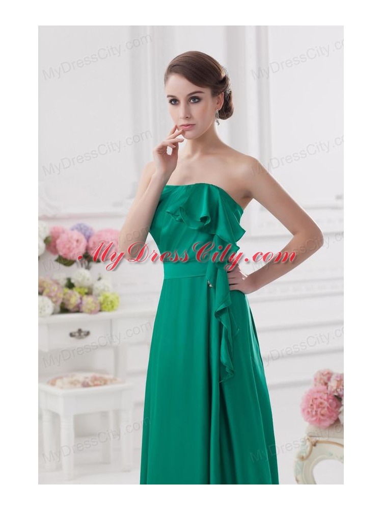 2014 Strapless Ruching Sea Green Floor-length Taffeta Prom Dress