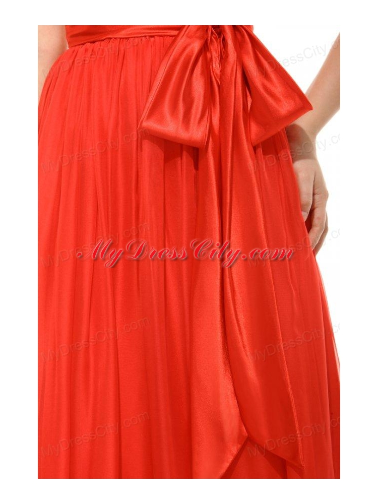 Empire Orange Red V-neck Ruching Chiffon Prom Dress