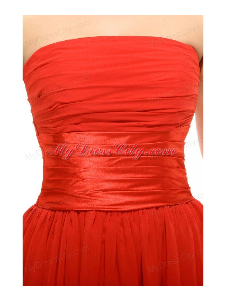 Empire Red Strapless Ruching Floor-length Prom Dress