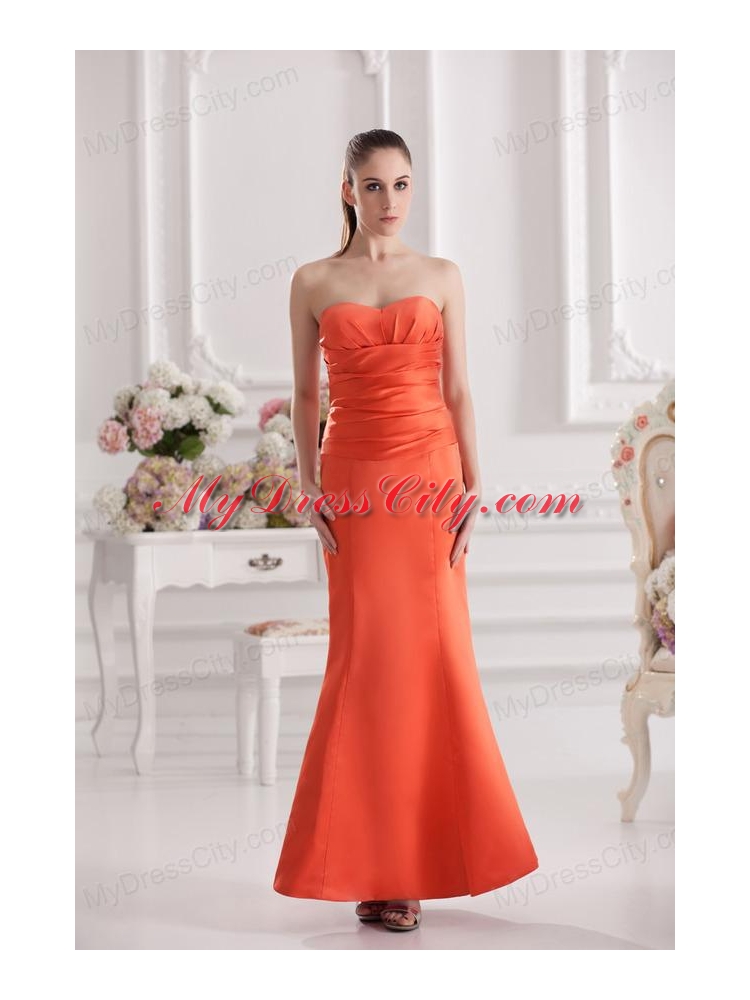 Mermaid Orange Red Sweetheart Floor-length Ruching Satin Prom Dress