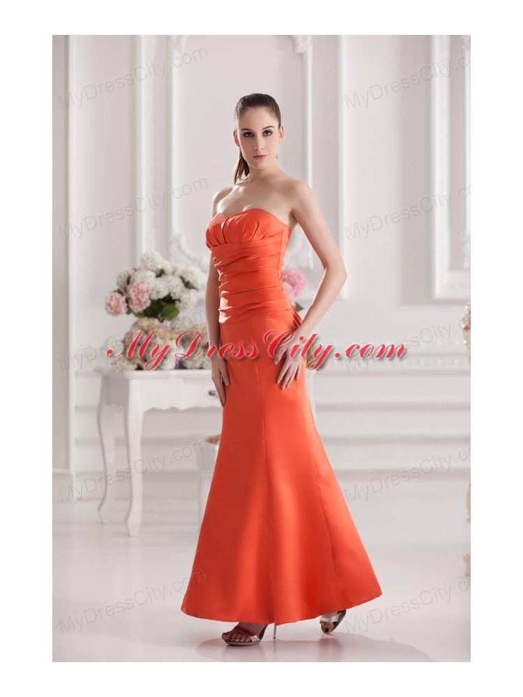 Mermaid Orange Red Sweetheart Floor-length Ruching Satin Prom Dress