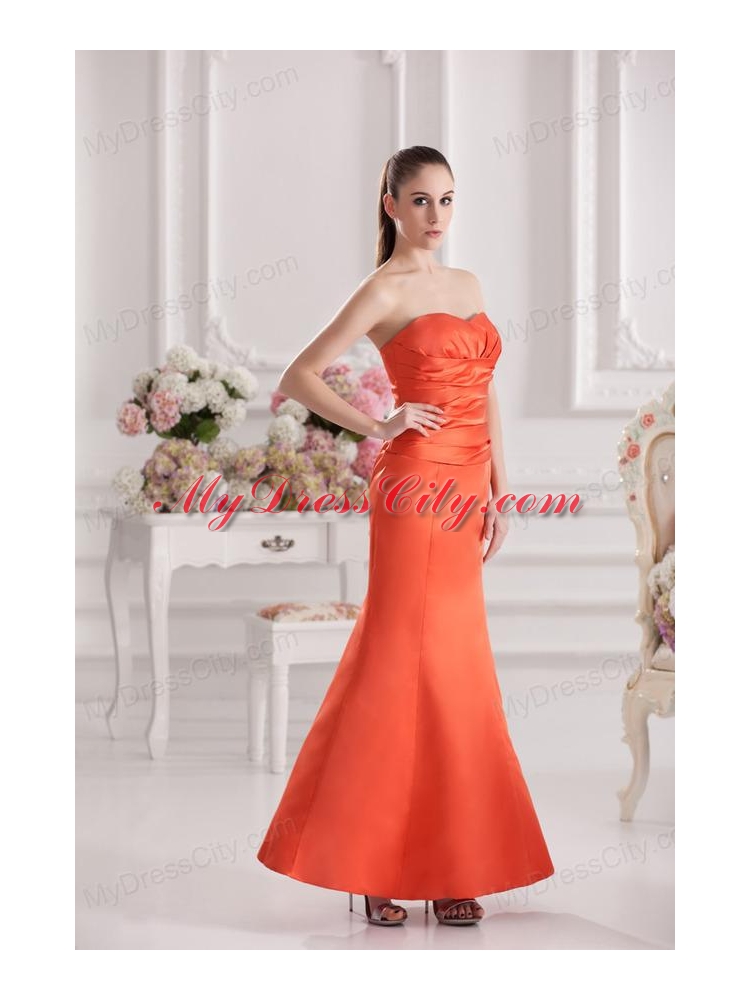 Mermaid Orange Red Sweetheart Floor-length Ruching Satin Prom Dress