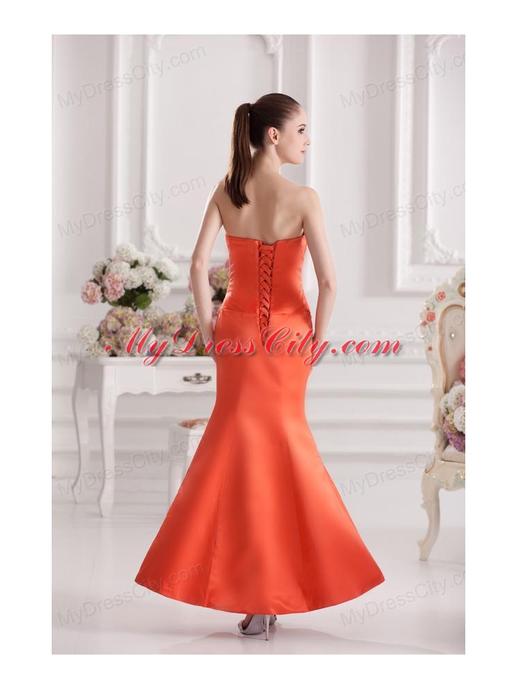 Mermaid Orange Red Sweetheart Floor-length Ruching Satin Prom Dress