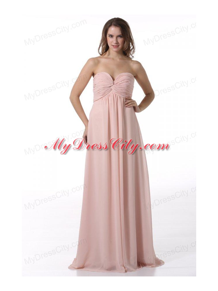 Simple Baby Pink Sweetheart Ruching Floor-length Chiffon Prom Dress