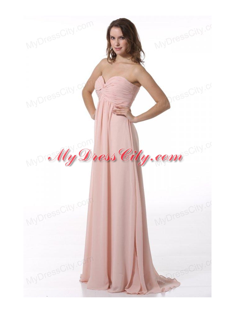 Simple Baby Pink Sweetheart Ruching Floor-length Chiffon Prom Dress