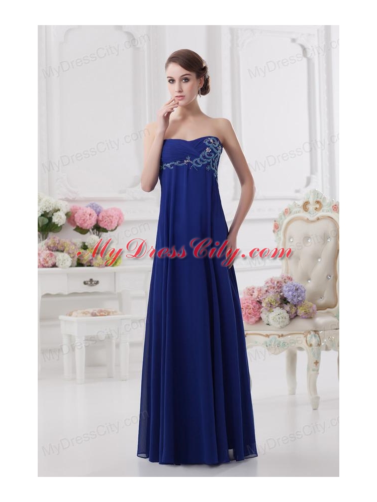 Sweetheart Dark Blue Appliques Floor-length Prom Dress