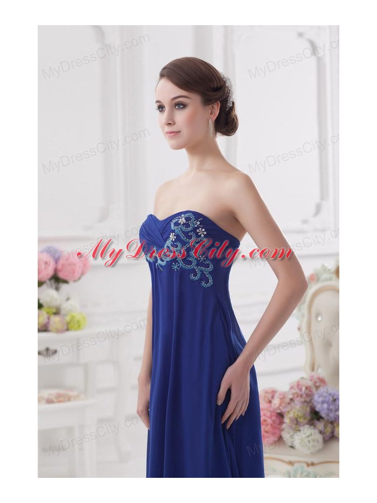 Sweetheart Dark Blue Appliques Floor-length Prom Dress