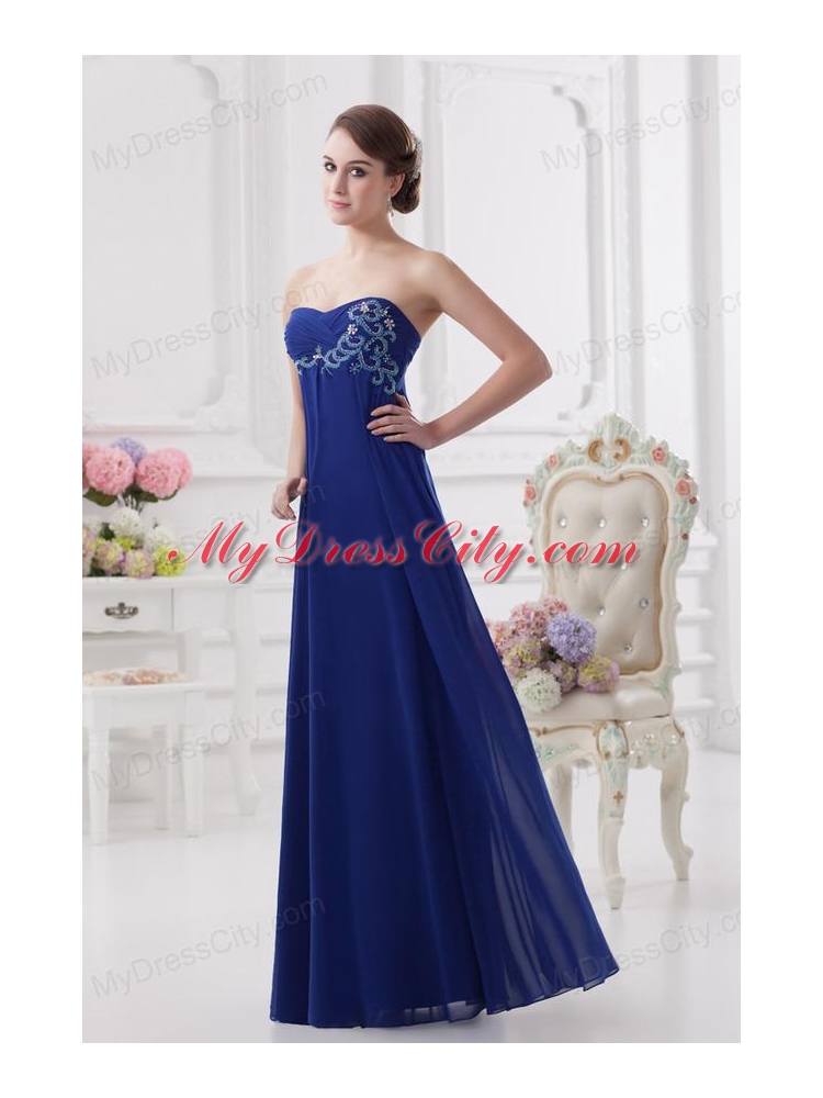 Sweetheart Dark Blue Appliques Floor-length Prom Dress