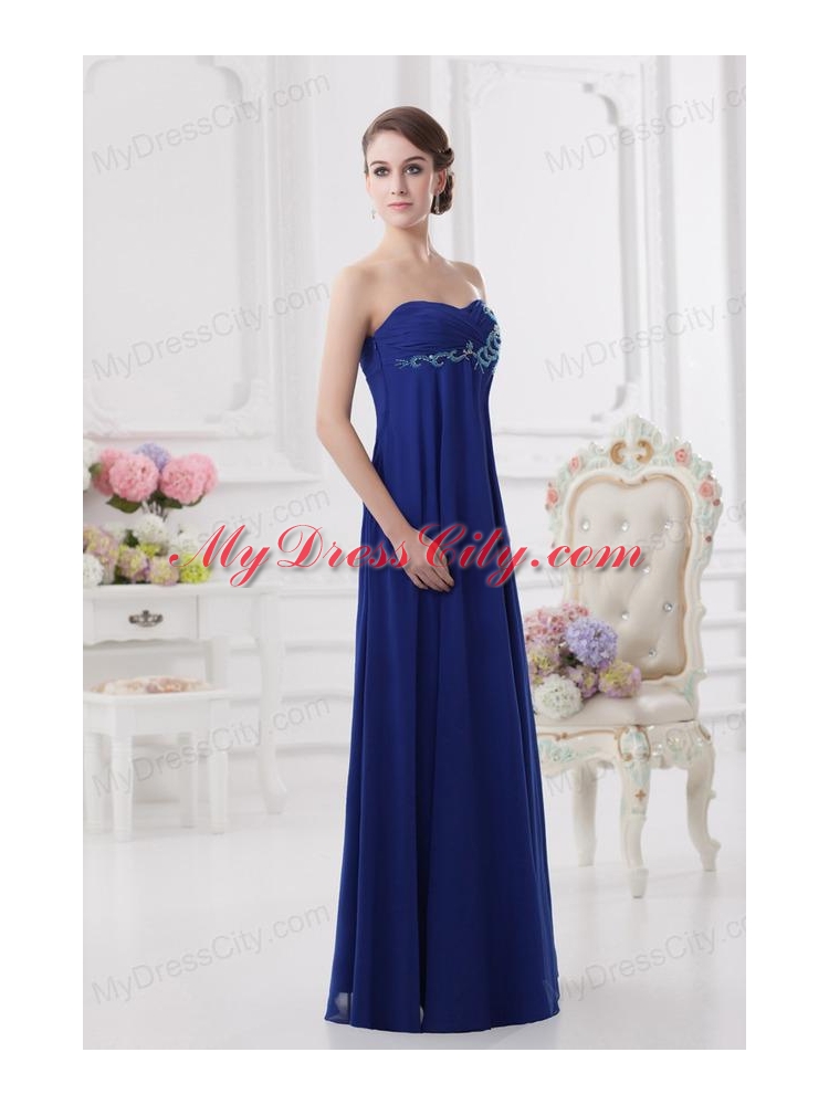 Sweetheart Dark Blue Appliques Floor-length Prom Dress