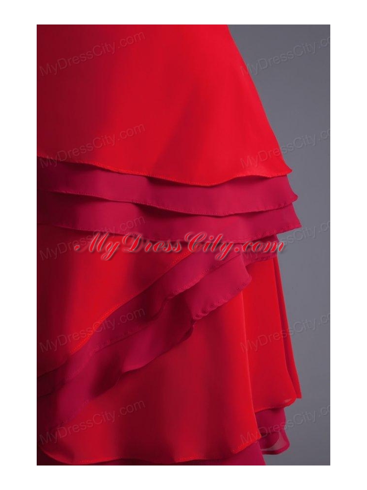 A-line Red Strapless Mini-length Chiffon Ruching Prom Dress