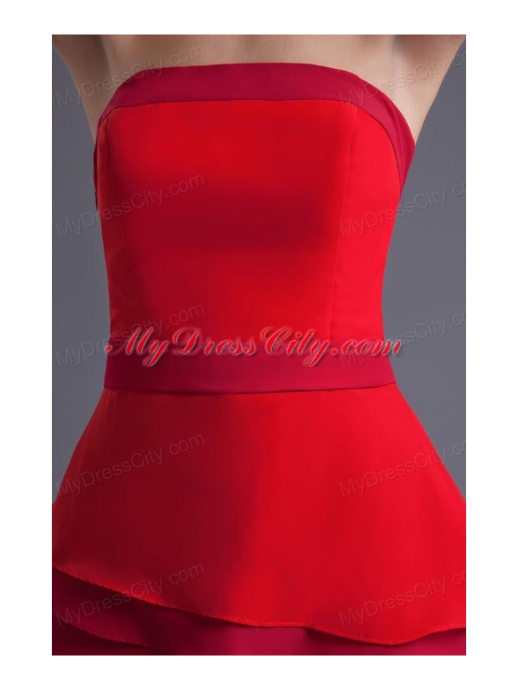 A-line Red Strapless Mini-length Chiffon Ruching Prom Dress