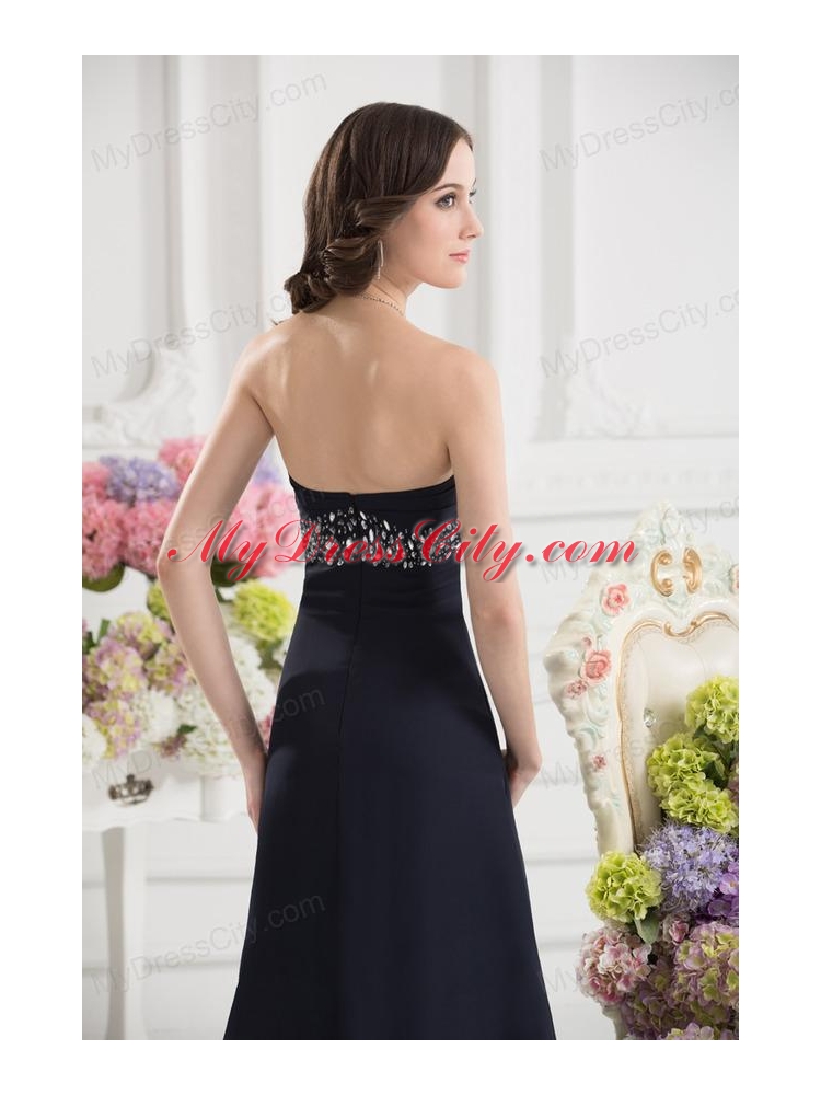 A-line Sweetheart Chiffon Beading Ruching Black Prom Dress