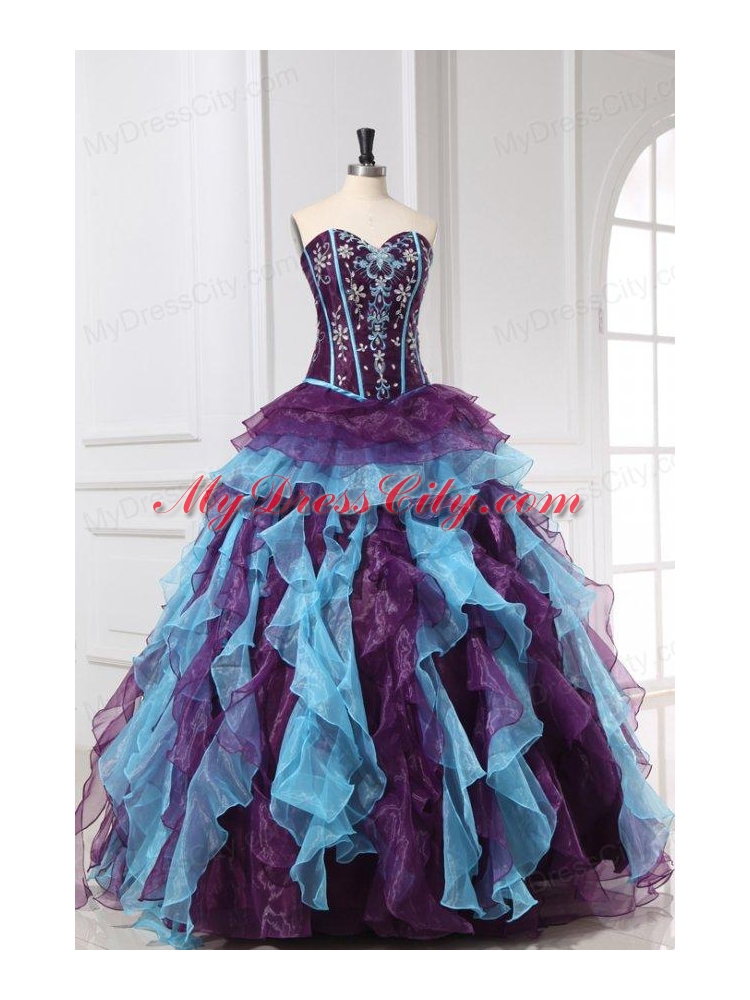 Beading and Appliques Multi-color Quinceanera Dress with Ruffles